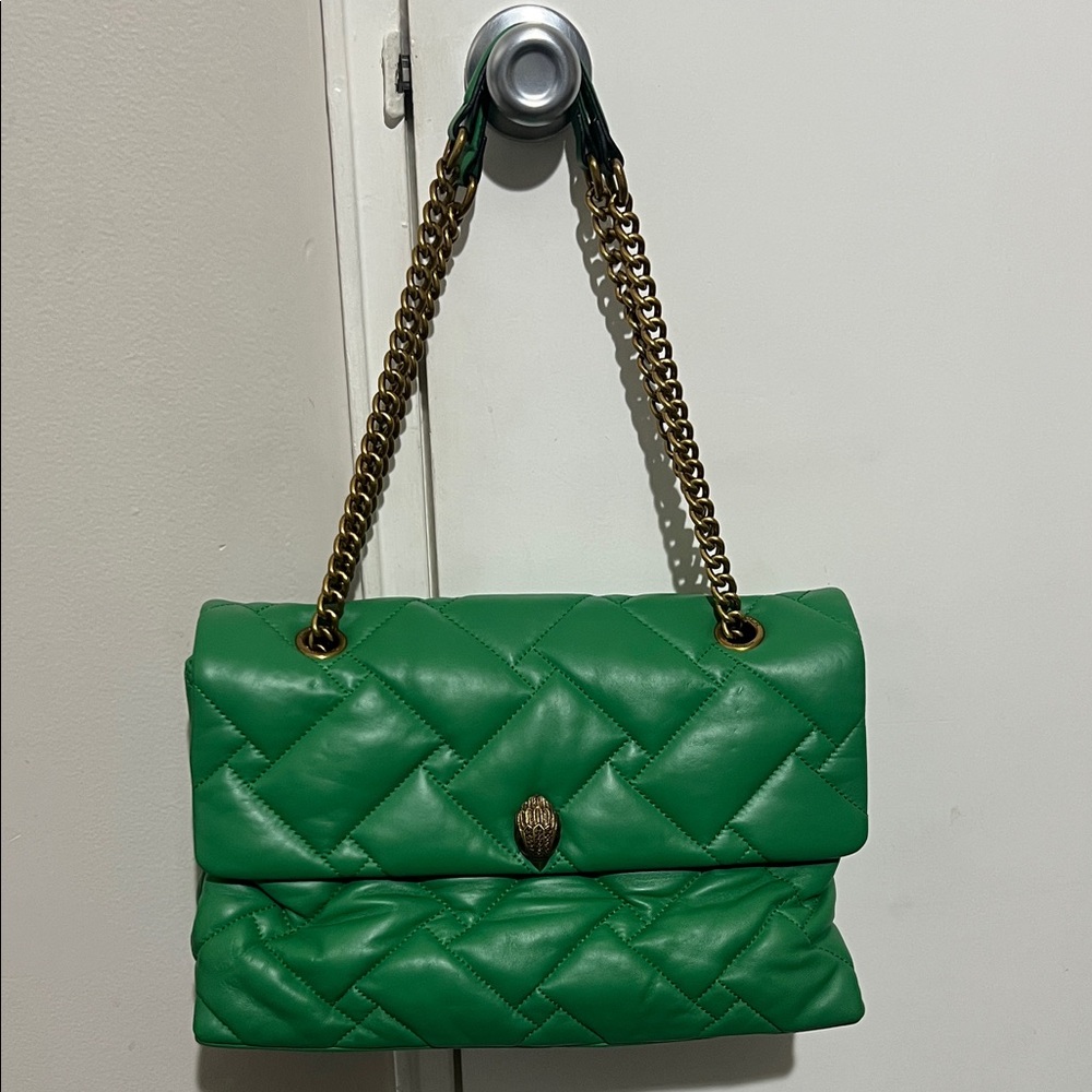 Kurt Geiger XXL Kessington Green Quilted Chain Shoulder Bag